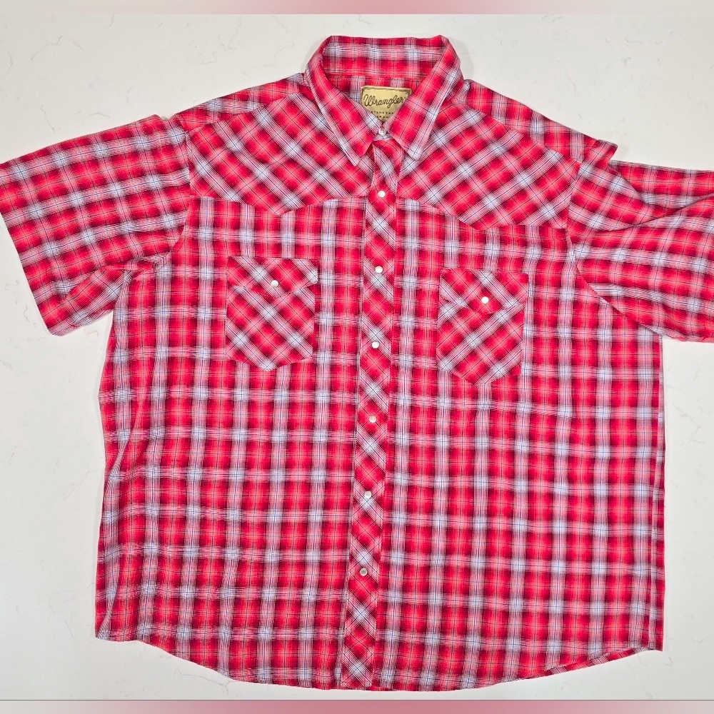 VTG‎ Wrangler Pearl Snap Red Button Down Short Sleeve Shirt